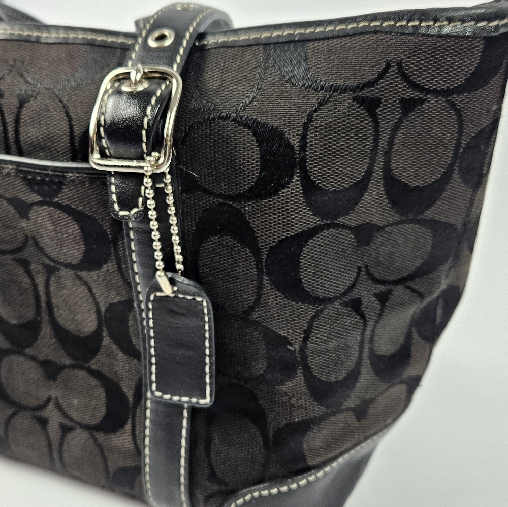 Coach Black Signature C Leather Detail Silver Hardware Mini Tote Bag 6043 - Picture 7 of 9
